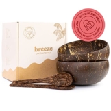 breeze Kokosnuss Schale | Set aus 2 Bowl Schüsseln mit Holzlöffel